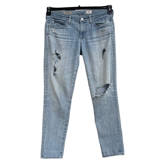 AG SZ 29 Stevie Ankle Jeans Slim Straight Distressed Rips Mid-Rise Pockets Blue - Picture 1 of 12